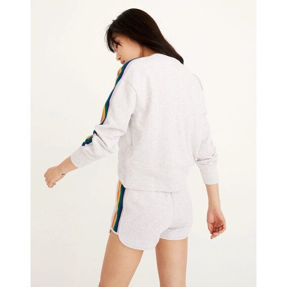 Madewell Sweatshirt Womens 2XS Gray Rainbow Inset Crop Crew Neck Pullover - Picture 3 of 11